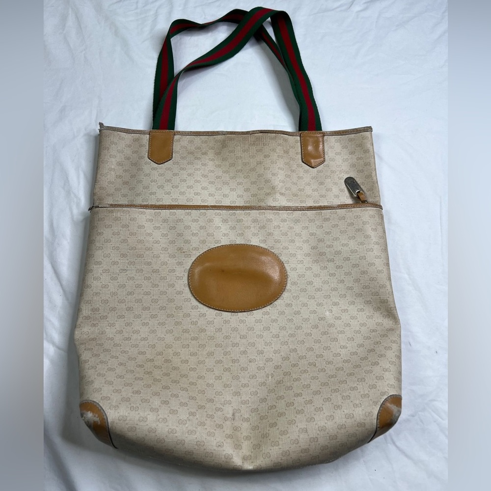 Gucci Beige GG Monogram Large Tote With Front Pocket Beige Logo Bag A501023 - Picture 1 of 13
